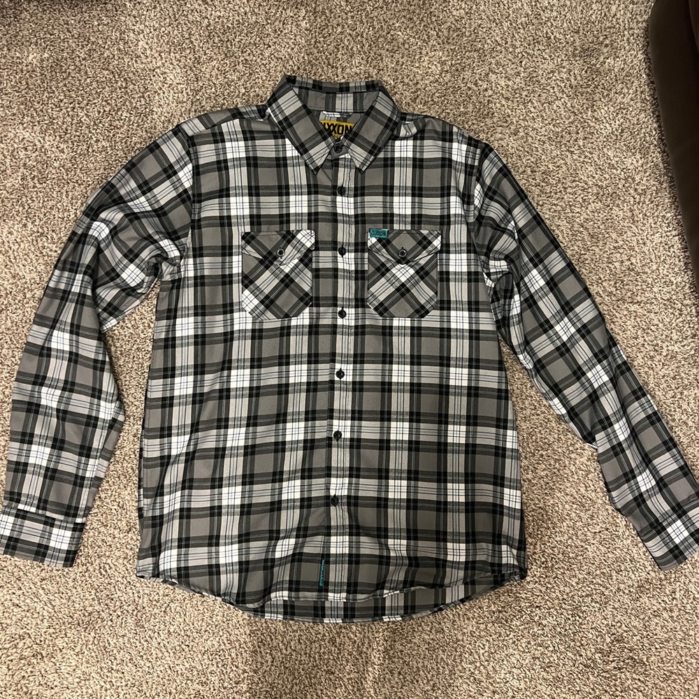 DIXXON FLANNEL MANHATTAN Black and White Plaid Button Down Shirt